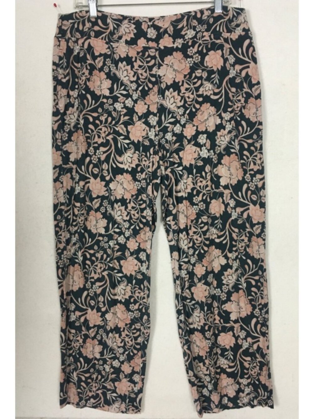 Soma Pajama Bottoms Size L Black with Pink and White Flowers 2 Side Pockets